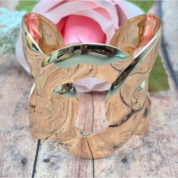 Set of 2 Statement Metal Cuff Bracelets 1 Silver Tone & 1 Gold Tone Link Look - Picture 5 of 11